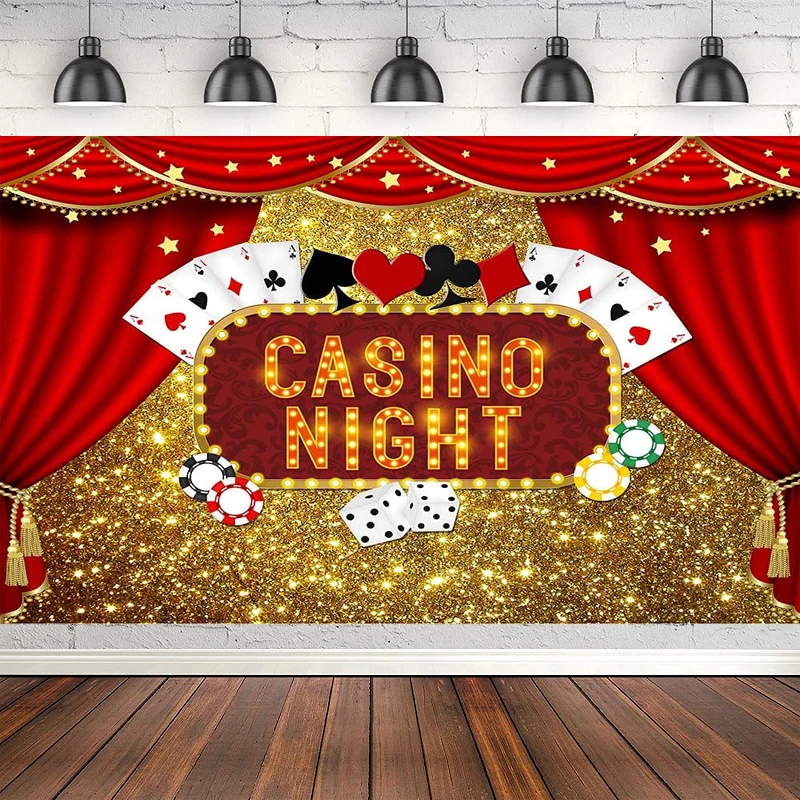 Las Vegas oro Glitter fotografia sfondo Casino Night Poker dadi tende rosse sfondo festa di compleanno Prom Banner Decor