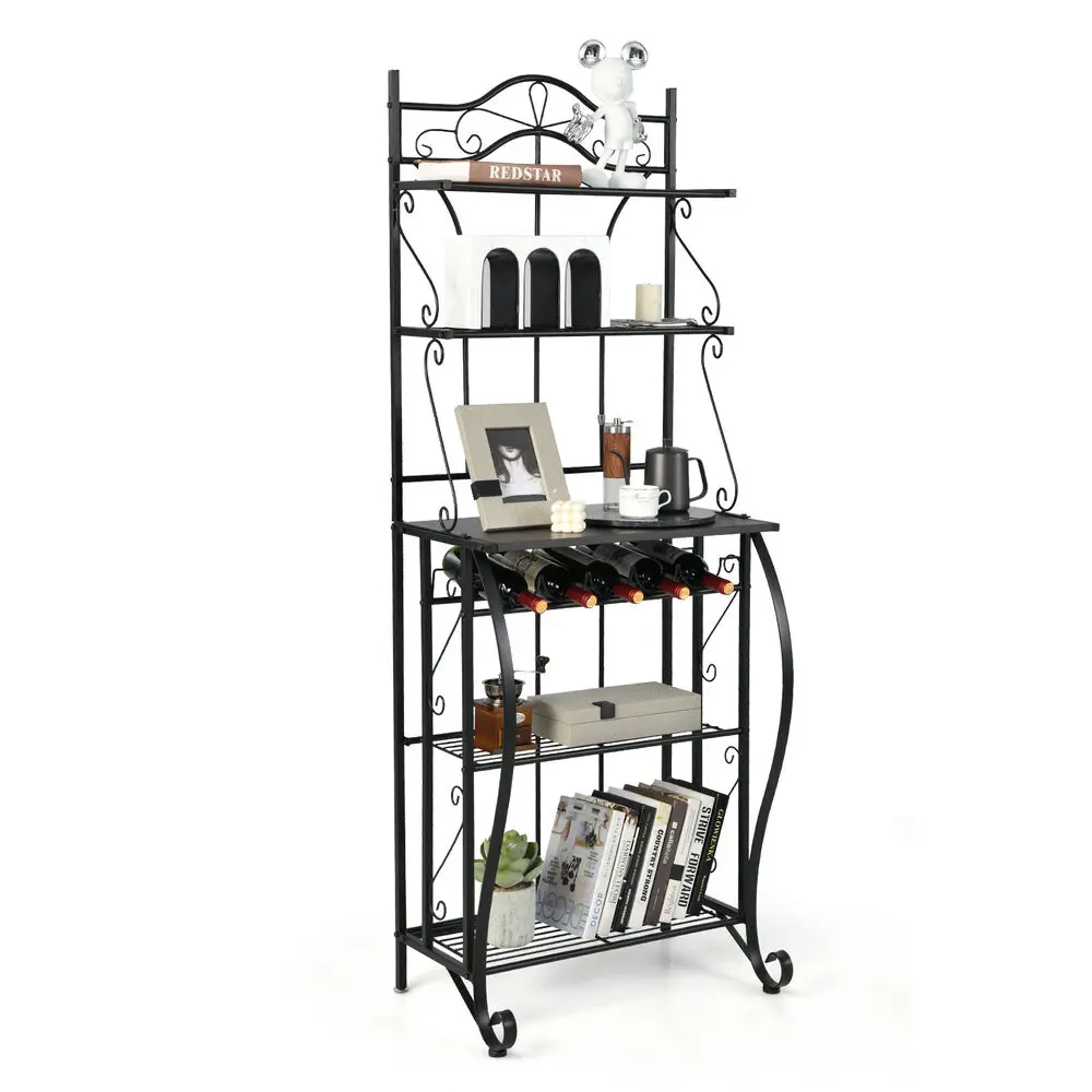 Costway 5-Tier Metal Kitchen Bakers Rack Microwave Storage Oven Stand w/ Wine Organizer