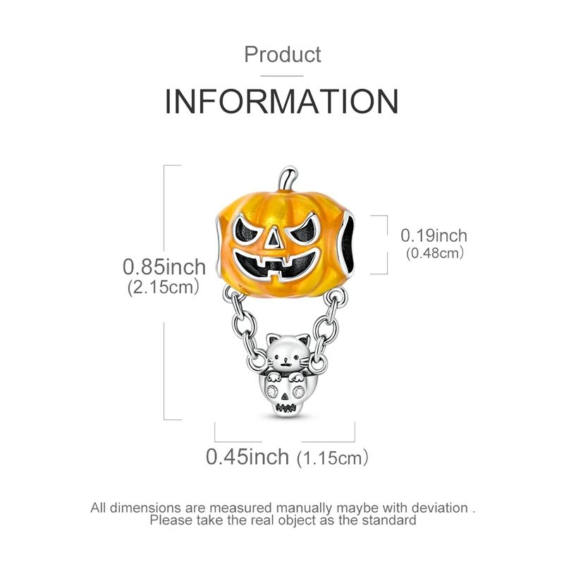 925 Sterling Silber Halloween Charm-Perlen Kürbis Totenkopf Hexe Geist Schwarze Katze Anhänger Passend für Halsketten Armbänder Damen Schmuck Geschenk – Detail 25