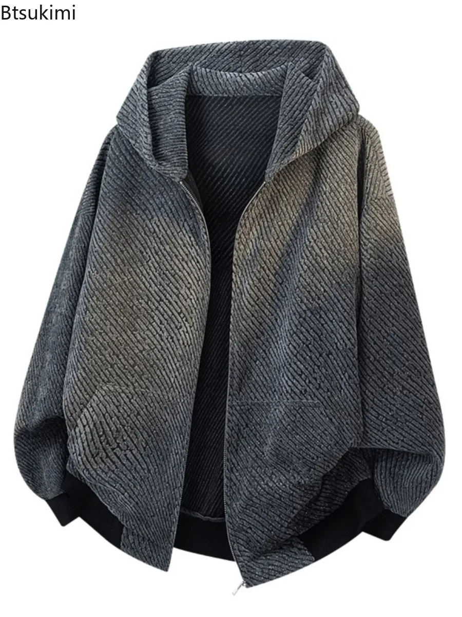 

Spring Autumn Vintage Hooded Jackets Men's Loose Casual Knitted Cardigan Coats Japanese Style Men Clothing Trend Versatile Coats