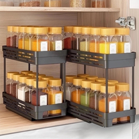WORTHBUY 2 Tier Pull Out Plastic Storage Rack Large Capacity Kitchen Cabinet Storage Organizer Drawer Spice Jar Storage Shelves