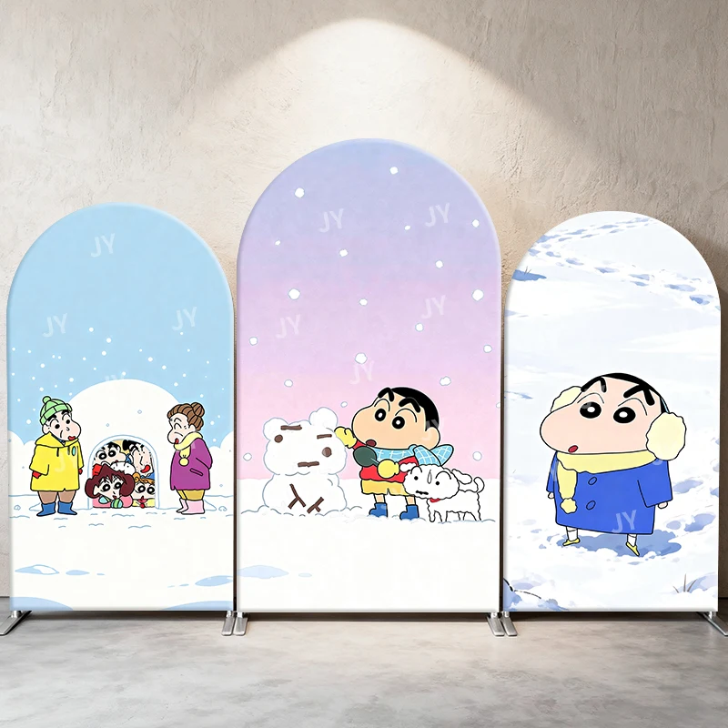 

Crayon Shin Chan Snowman Theme Arch Backdrop Cover Snow Scene Cartoon Background Kids Birthday Baby Shower Party Decoration
