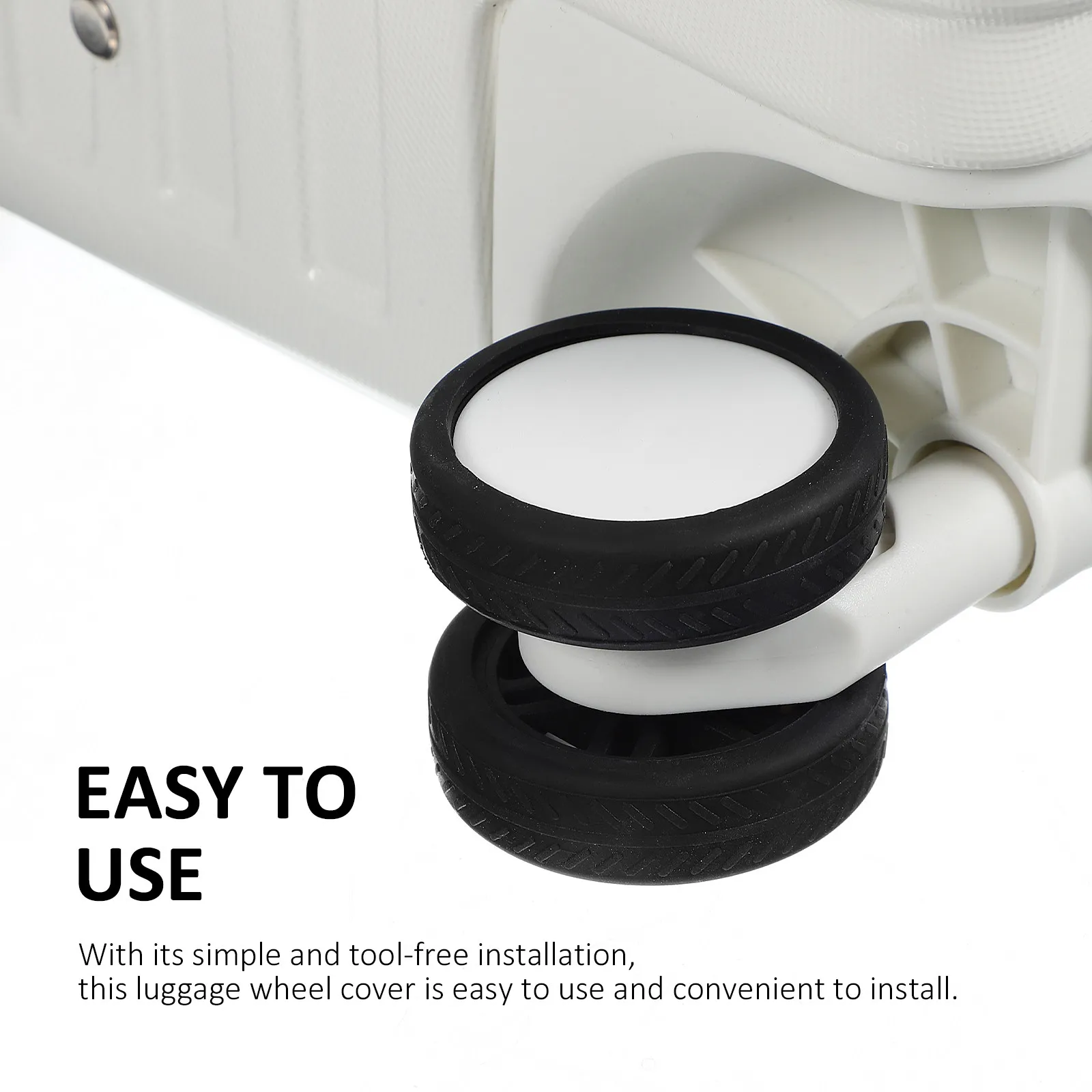 

8 шт. силиконовых защитных чехлов для колес чемоданов, легко устанавливаются, не требуют инструментов, устойчивы к повреждениям, прочные.