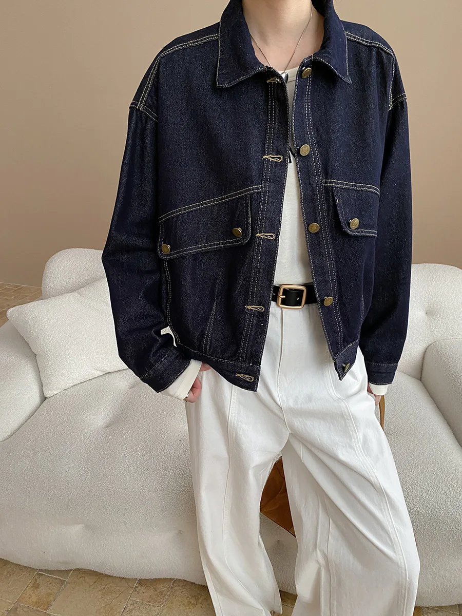 

Street Story Retro Original Denim Contrast Outer Stitching Casual Jacket Cowboy Coat