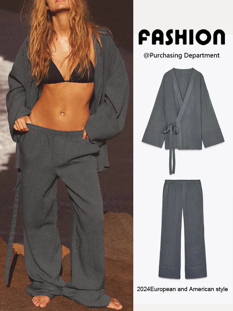 Spring New Arrival Women's V-Ne Jaet Casual Long Pants Faion Set 2025 Season Long Sve Outerwear Comfortable Outfit