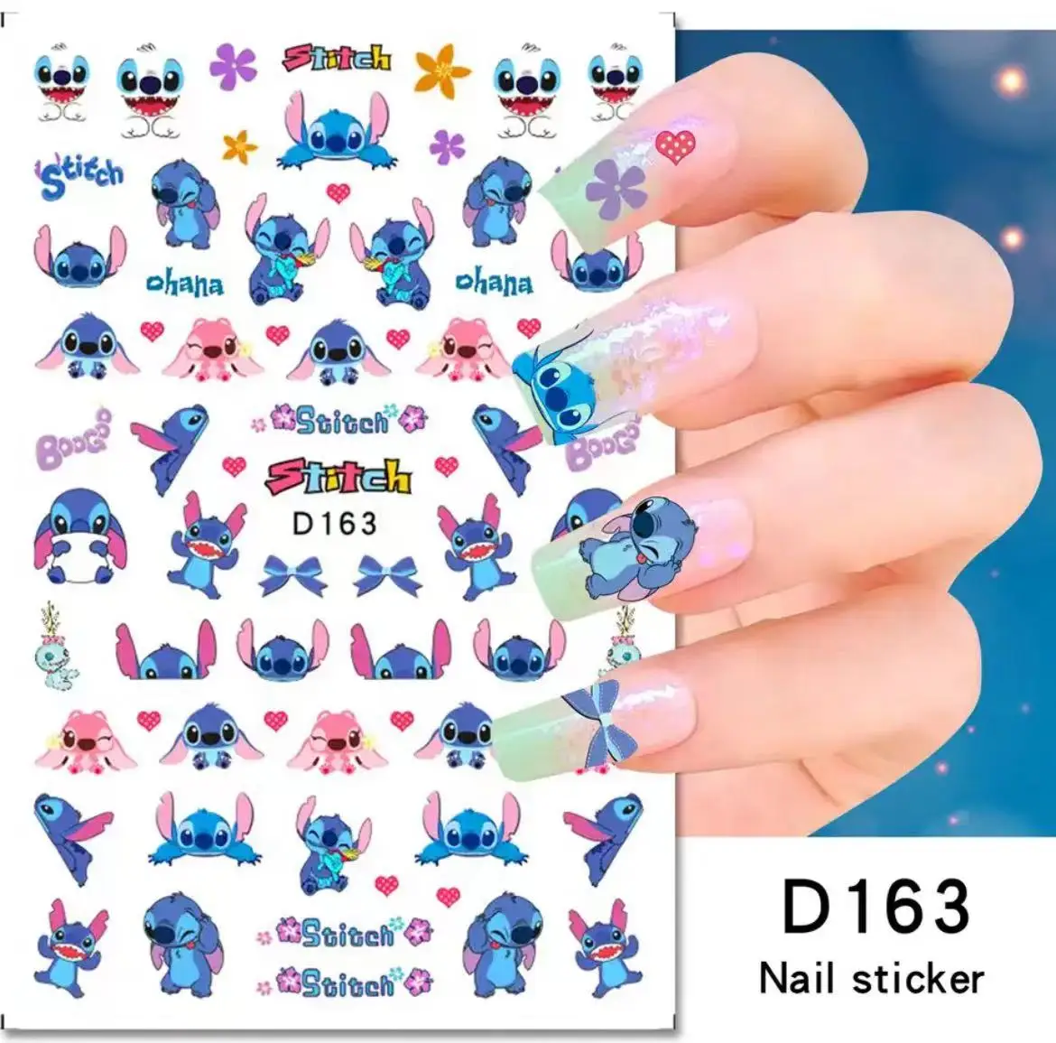 1Pcs Cartoon Disney Cartoon Stitch Mickey Nail Sticker Cute Sanrio 3D Hello Kitty Nail Art Accessories Sliders For Nails Sticker