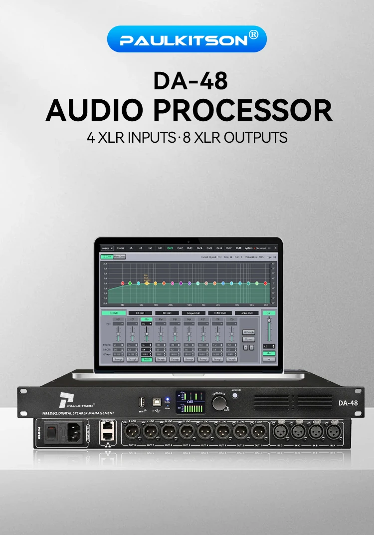 Paulkitson DA48 Professioneller Digitaler Audioprozessor 4-Eingänge 8-Ausgänge DSP FIR Lautsprecher-Management-System für Live-Bühnenauftritte – Detail 1