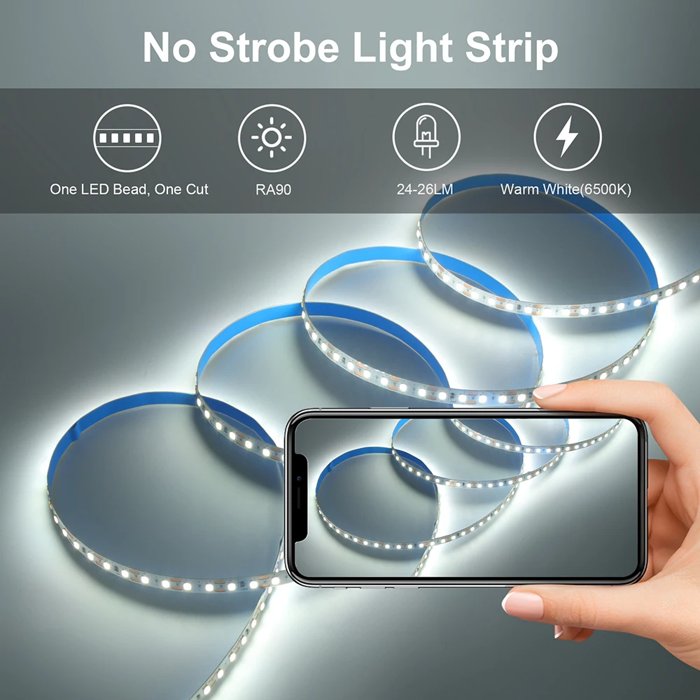 1 LED 컷 LED 스트립 라이트 5m 10m 12v 24v RA90 SMD 2835 120Leds/m 따뜻한/자연 백색 야간 백라이트 밝은 유연한 테이프 램프