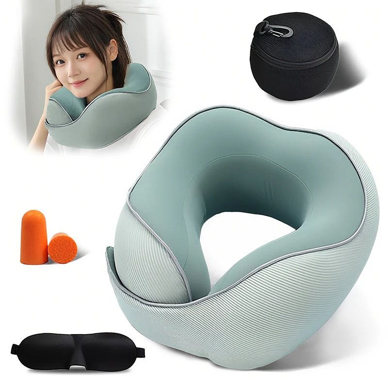 

U Pillow with Luxury Bag Eye Masks Memory Foam Slow Rebound Cervical Health Neck Support Pillow Car Airplane Travel Pillows