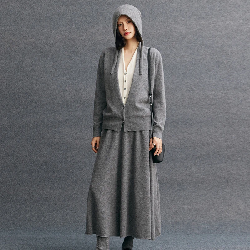 Vrouwen 100% Kasjmier Trui Vest Rok Pak Casual Losse Kasjmier Truien Herfst Winter Dikke Kantoor Dame Trui Rok Set