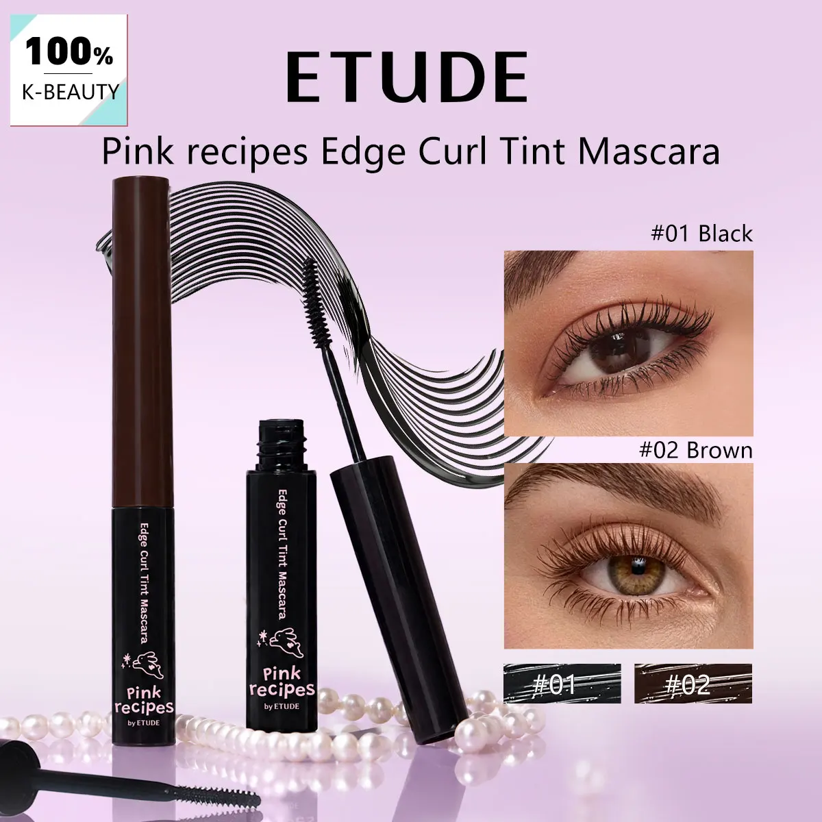 ETUDE Pink Recipes Edge Curl Tint Mascara,Lightweight Texture,Lash Lifting,Natural Definition,Korean Cosmetic,Korean Makeup