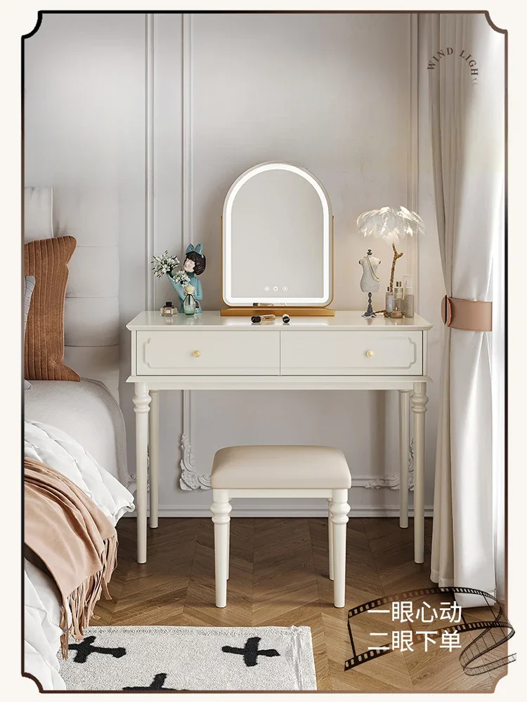 

French Style Solid Wood Dressing Table Bedroom American Princess Style White Bedside Makeup Table