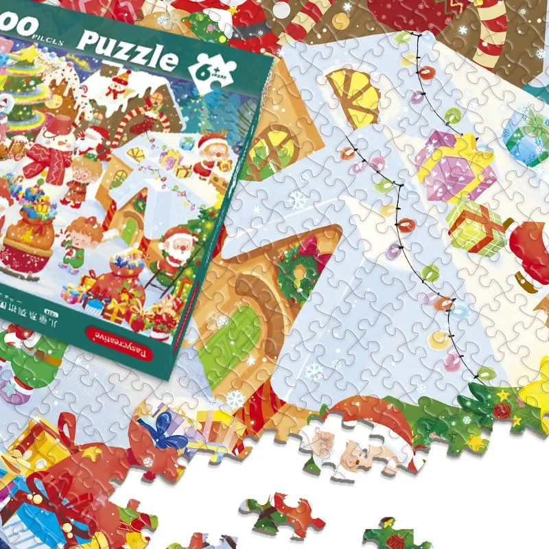 Funny Illustration Folk Custom Jigsaw Christmas New Year 200 Pcs Paper Box Children's Puzzle Educational Toys for Boys and Girls