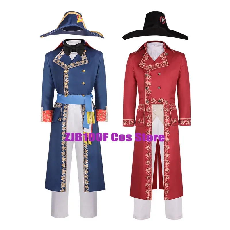 2 Colors Napoleon Cosplay Retro French Royal Medieval Costume Uniform Trench Hat Suit Halloween Party Role Play Outfit  for Man