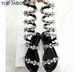 Summer Silver Luxurious gladiator sandals women Wedge Sandals Snake Punk Rhinestone Flat Heel Women Sandals Wedding Party shoes