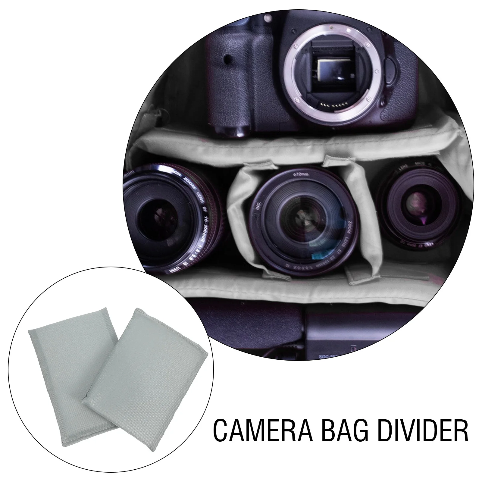 2pcs Camera Bag Insert Grey High-Capacity Padded Divider Adjustable Shockproof Organizer For Storage Transport Compatible With