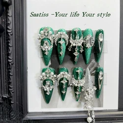 10Pcs High Quality Handmade Press on Nails Black Green Fashionable White Light Luxury Temperament Simple New Style