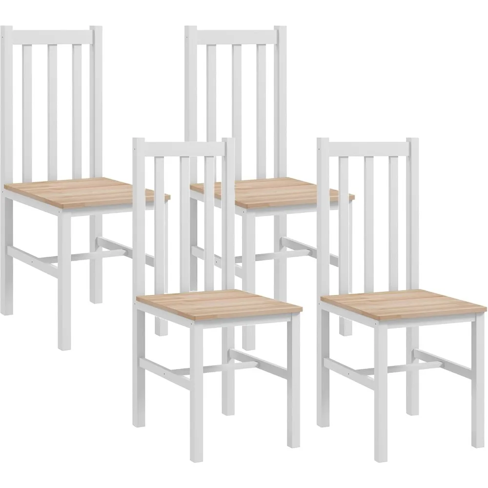 Farmhouse Style Dining Chairs Set of 4 with Slat Back Design, Pine Wood Seats for Kitchen and Living Spaces