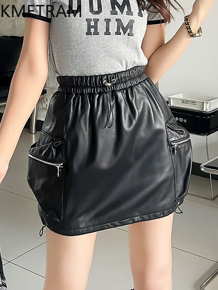 

Genuine Leather Skirts for Woman 2024 Spring Lantern Skirt Real Sheepskin High Waist Skirts Women Clothes Streetwear Jupe Femme