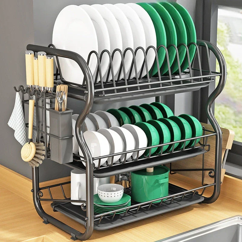 

Cutlery Rack Stainless Steel Drying Rack Bowl Dish Draining Shelf Kitchen Organizer 3 Tiers Dish Drainer Dryer Tray Holder