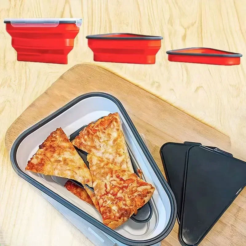 Food Grade Silicone Folding Pizza Box Reusable Triangle For Pizza Packing Box Take Away Box