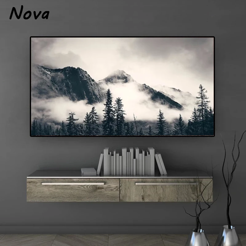 Mountains Canvas Black and White Mountains Wall Art Large Cancas Landscape Art Nature Photography Print Wall Art