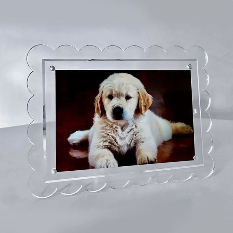 Scalloped Desktop Photo Frame Acrylic Clear Picture Holder Frame for Photography Lover Desktop Display Decors