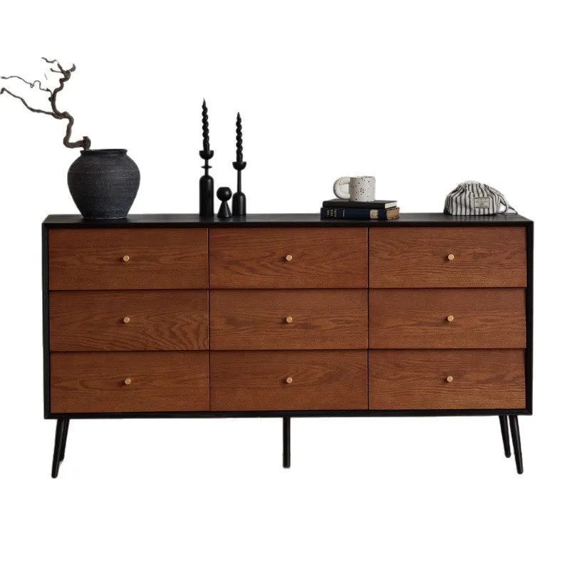 

Medieval solid wood nine-chest cabinet, bedside storage locker, living room retro dining side cabinet, drawer, entrance cabinet