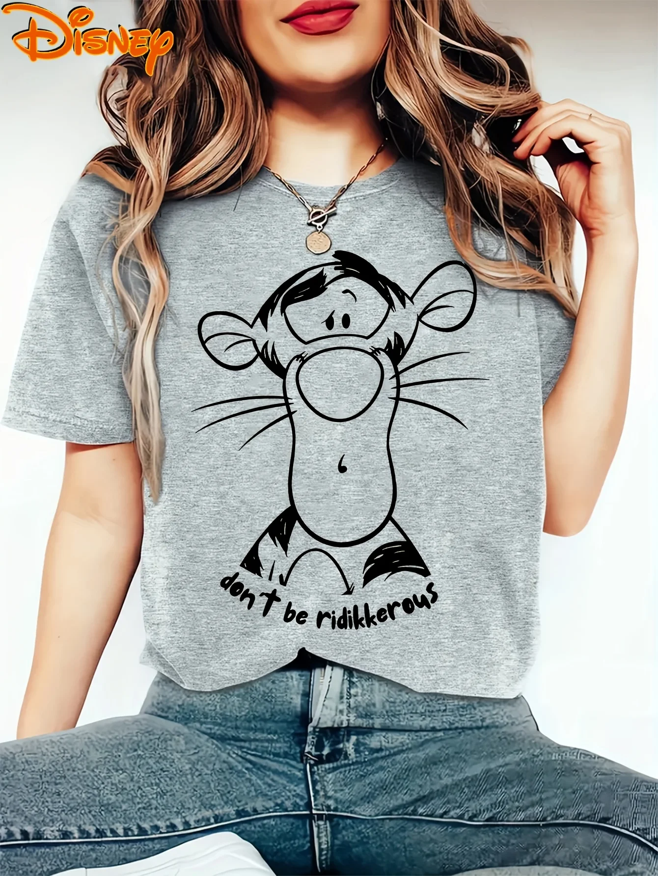

Women's Disney Winnie The Pooh Bear Tigger T Shirt Cotton Tee O-Neck Casual Oversize Short Sleeve Streetwear Loose Clothing Tops