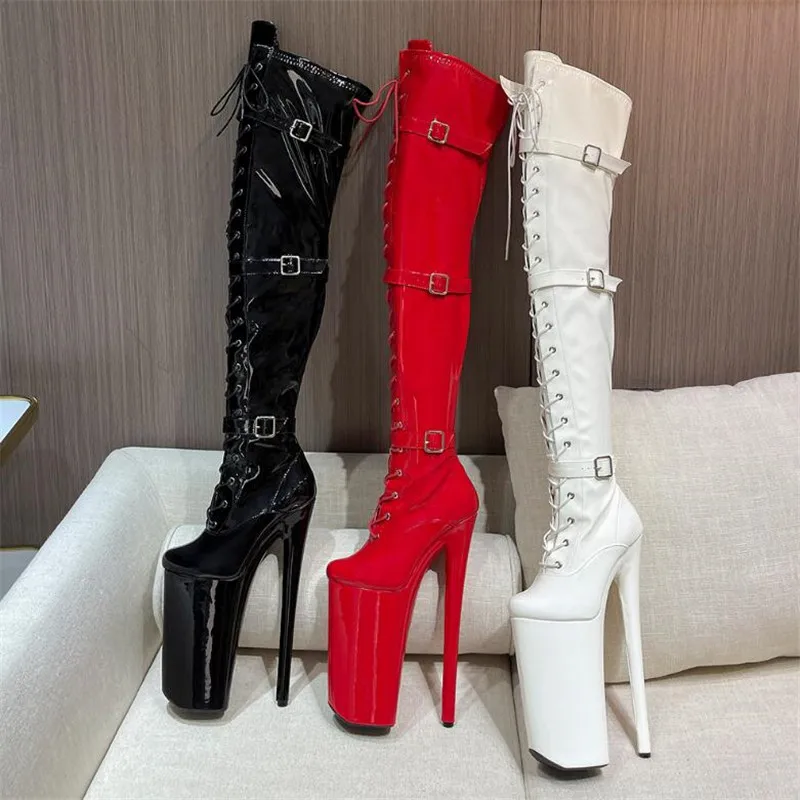 SDTRFT Female Over The Knee Buckle Red Boots 26cm Thin Heels Stilettos Platform botas mujer Ladies Shoes Woman PUNK Girl\'s Pumps
