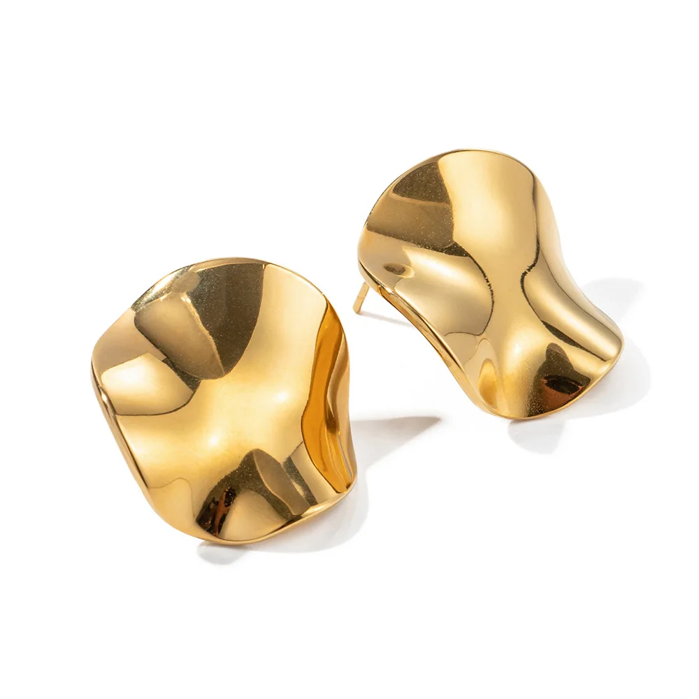 Stainless Steel PVD 18K Gold Plated Tarnish Irregular Rugged Stud Earrings For Woman Jewelry Wholesale Trendy