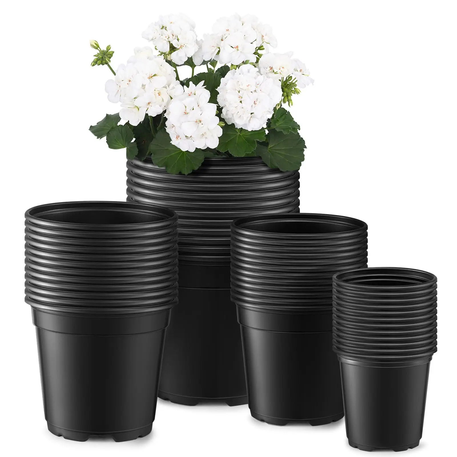 Nursery Pots with Drainage Holes Pack of 48 Pots 3.5/4.5/5.5/6.5 Inch and Plant Label Flexible Seedling Pots