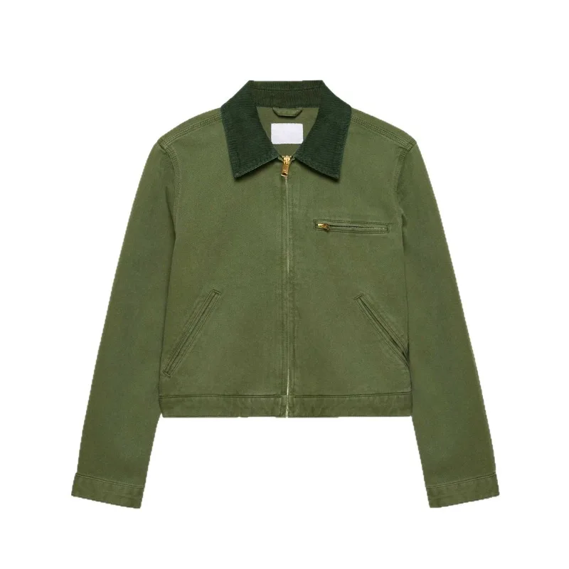 Women's new American vintage workwear jacket autumn and winter coat short-sleeved simple top