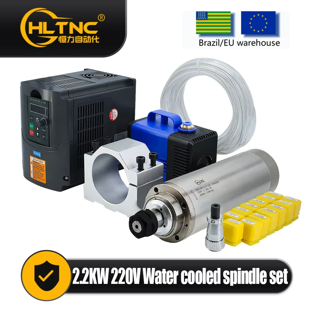 

Sales Water Cooling Spindle Motor Kit 2.2kw 2200w Round Spindle 24000RPM + VFD Inverter With RS485 + 13pcs ER20 For CNC Milling