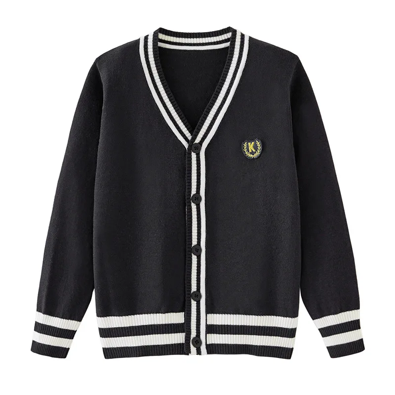 Baby Sweater Clothes Children Knit Cardigans Coats Cotton Teenage Striped V-neck Sweater Tops Big Boys Preppy Style Cardigan
