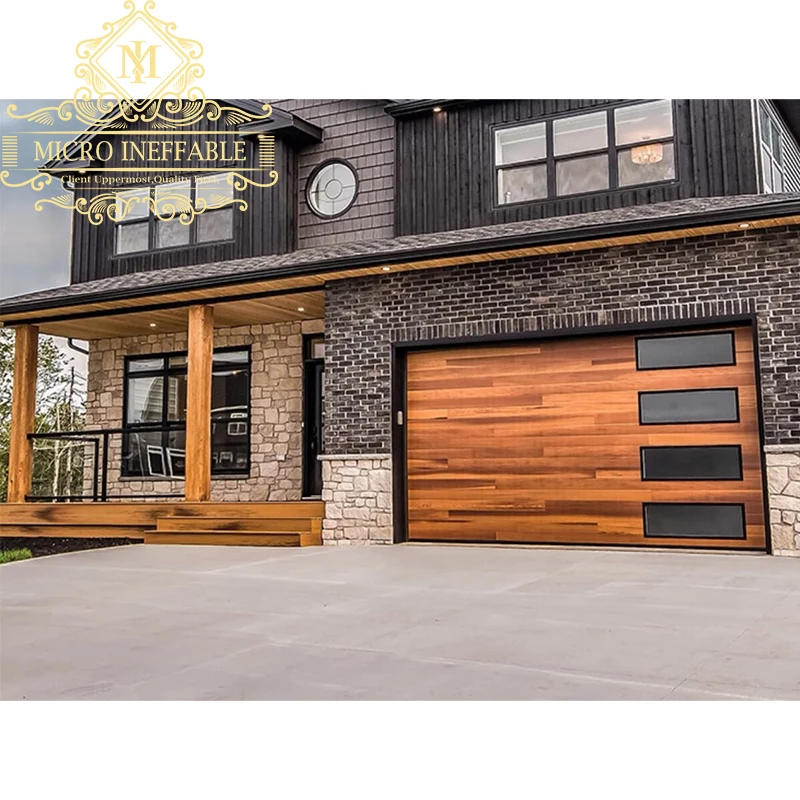 Excellence Quality Customized Modern Design Galvanized Steel Wooden Insulation Garage Door With Glass Windows