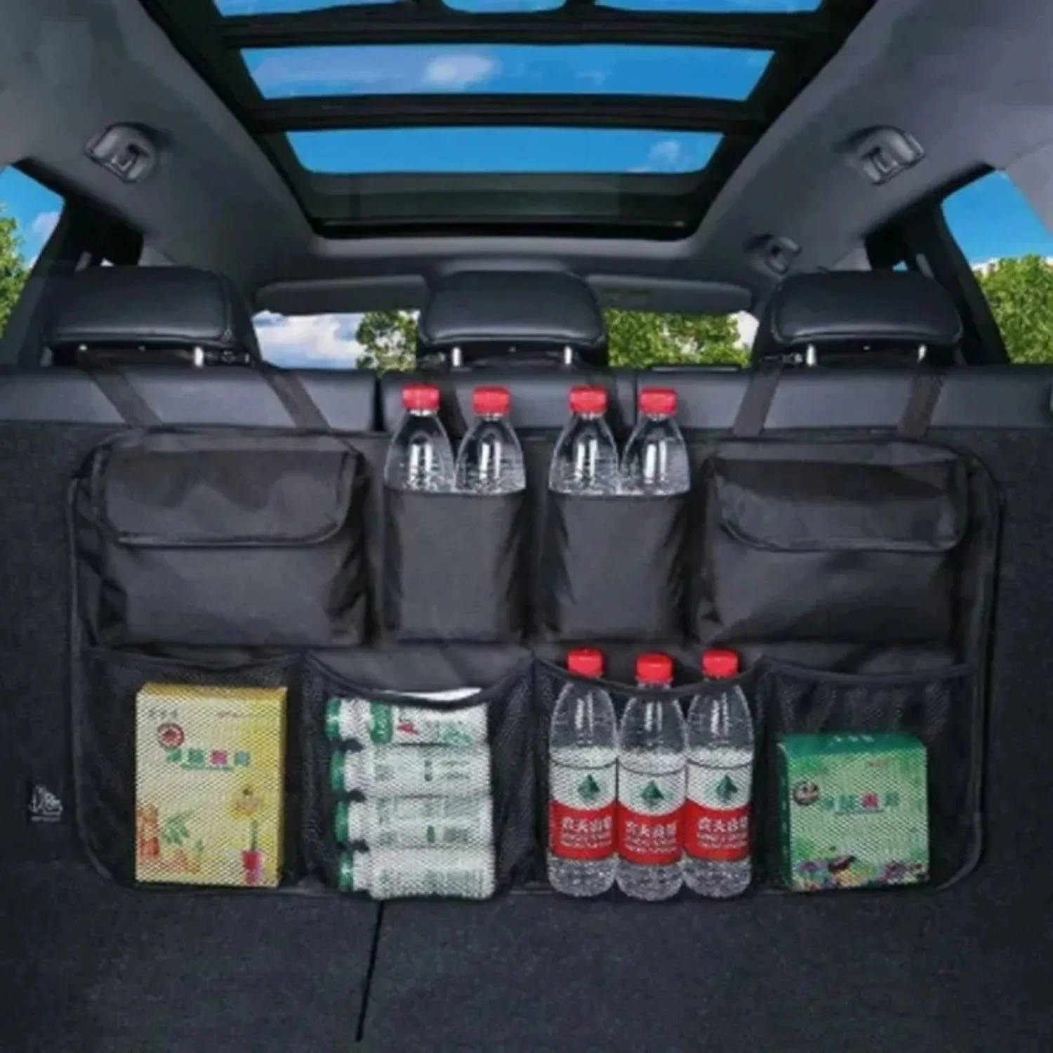 

Multi-Pocket Waterproof Hanging Storage Bag for Car Trunk, Universal Rear Seat Organizer Large Capacity Auto Cargo Holder