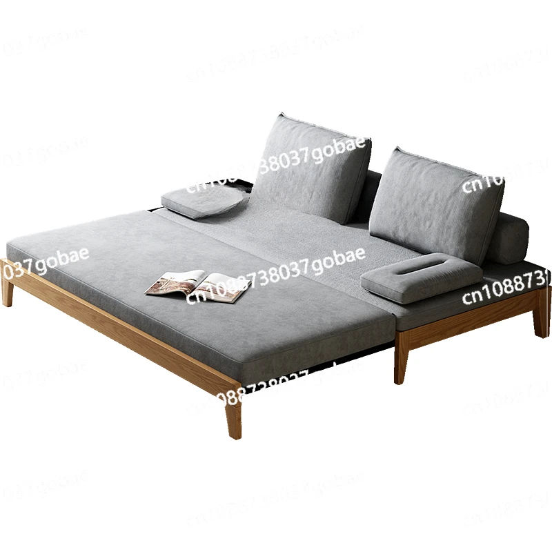 ZF solid wood sofa bed simple foldable bed small apartment dual-purpose multi-function pull-out telescopic