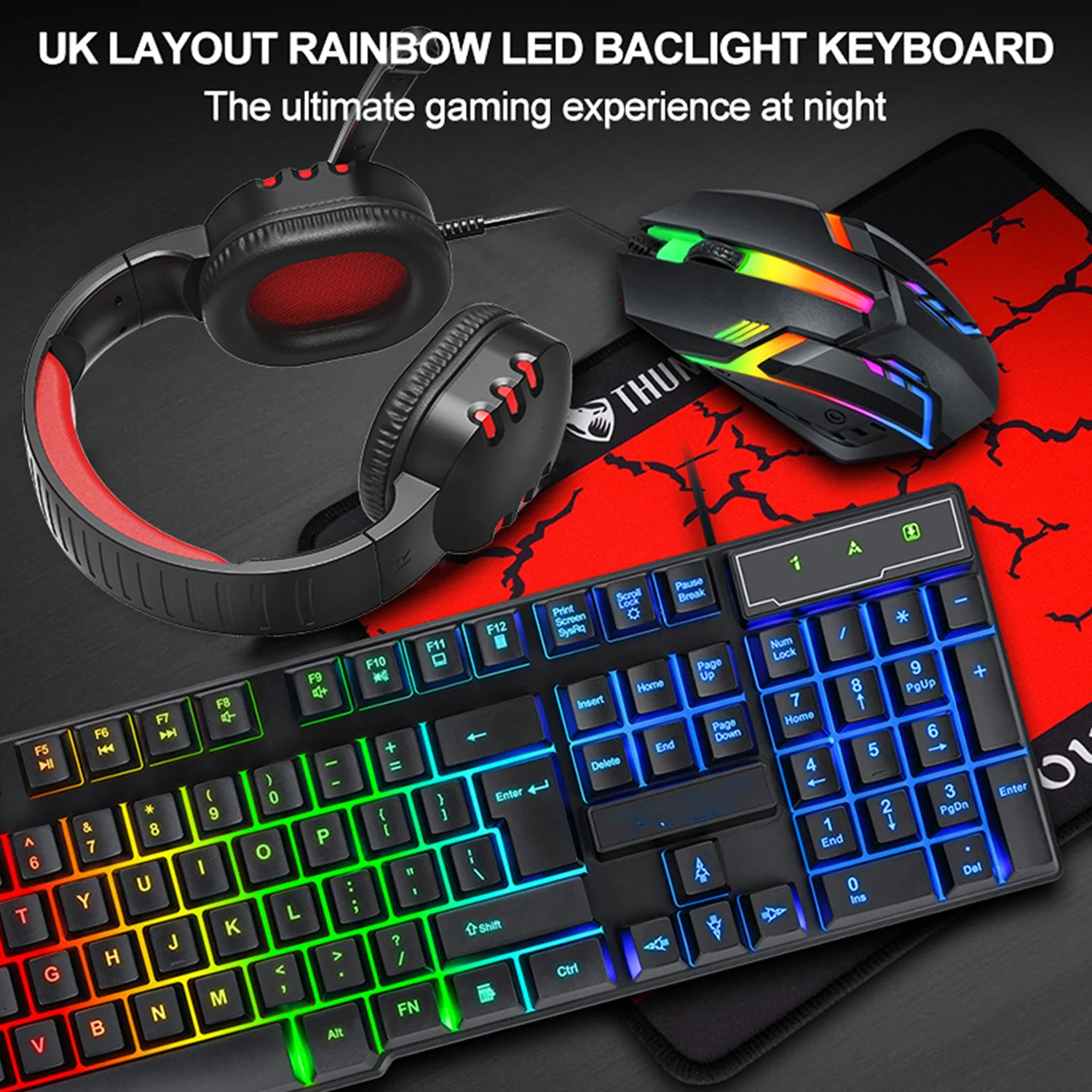 

NEW Esports 4 In 1 Kit Keyboard RGB Backlight Wired Mechanical Keyboard Waterproof Keyboard and Mouse Kit Mouse Pad Headphones