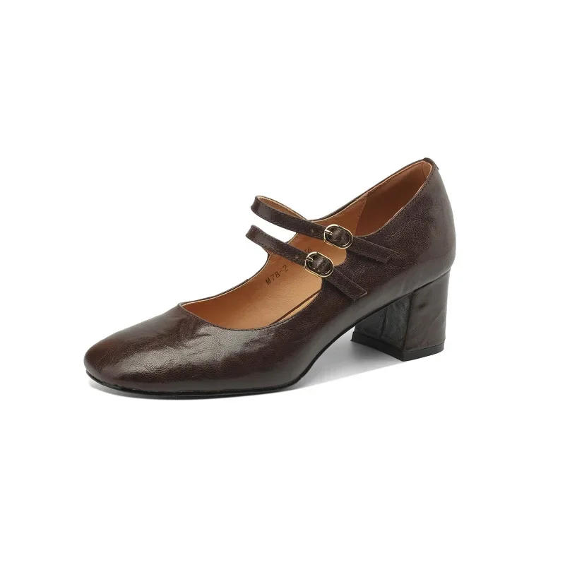 

Женские туфли-лодочки из овчины, женские туфли Мэри Джейн во французском стиле, элегантные туфли с пряжкой, весна-осень, простые туфли-лодочки, простые туфли на каблуке 5 см