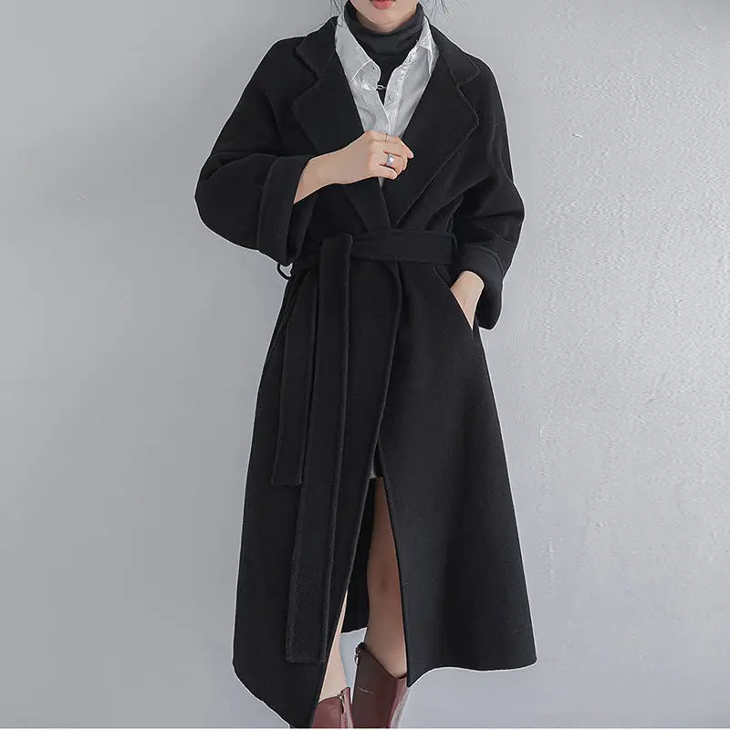 Popular double-sided velvet medium and long woolen coat for women's autumn and winter small Hepburn wind over the knee woolen