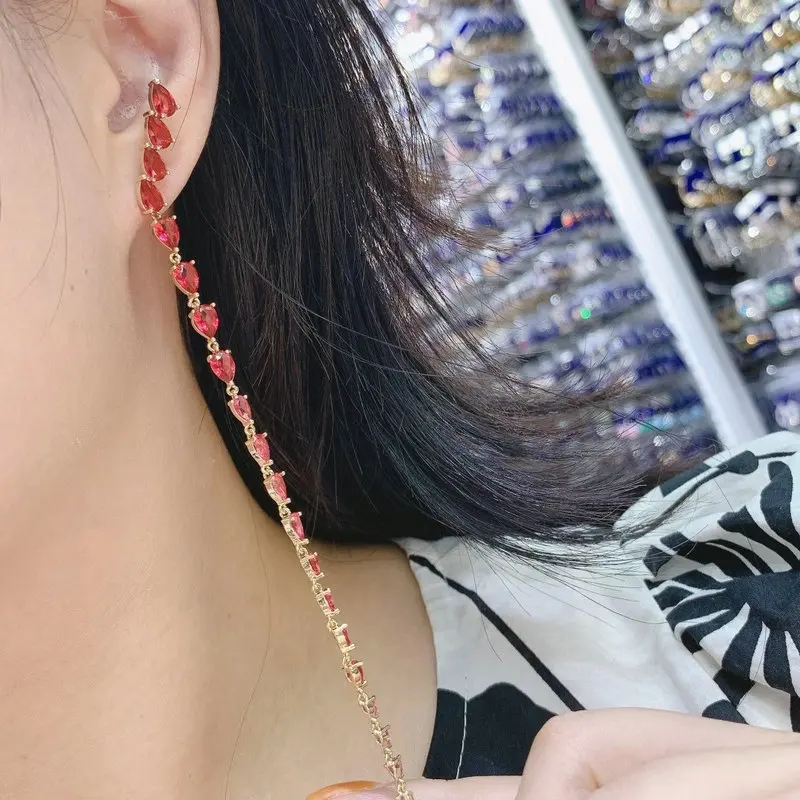 Bilincolor Fashion Cubic Zirconia Simple Long Tassel Earring for Women