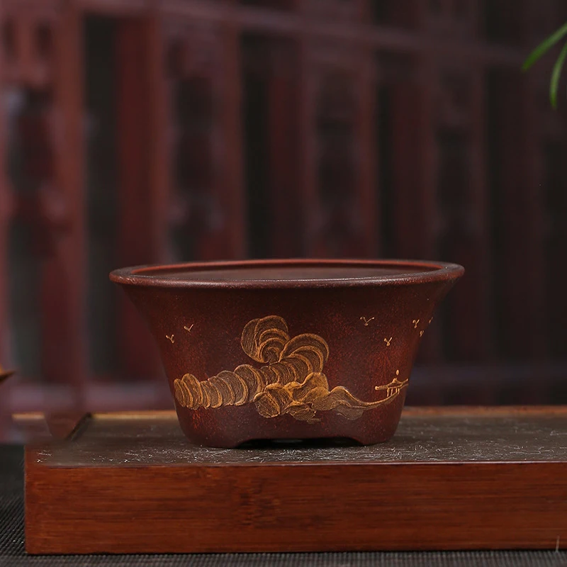 China Yixing Purple Clay Flowerpot Exquisite Retro Breathable Flowerpot Made by Traditional Craftsmanship Indoor Greenery Pots