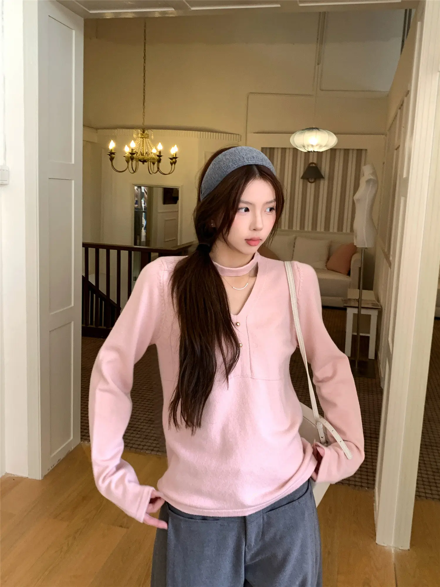 

Корейский вязаный свитер с V-Ne, женский зимний свободный утягивающий повседневный цветной длинный свеч, топ Hang Ne Design