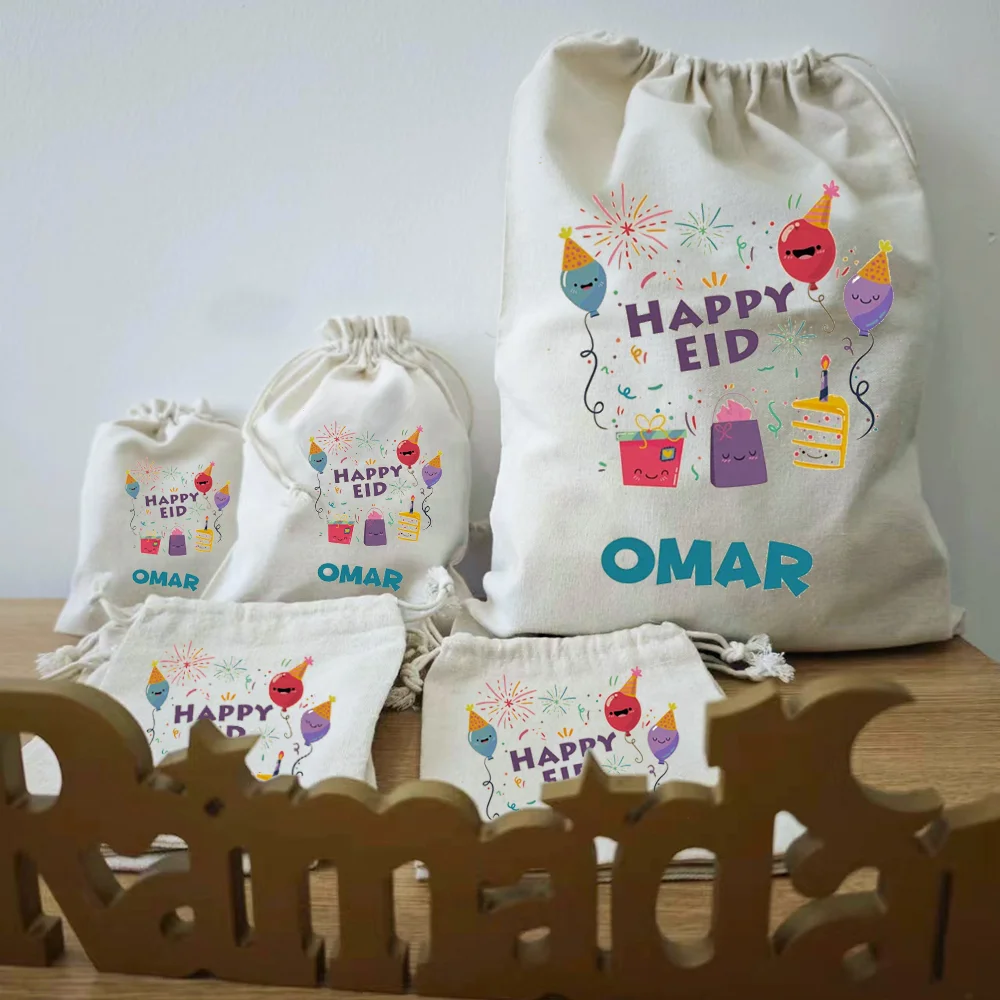 Personalized Cotton Ramadan Gift Bags for Kids Boys Girls Islamic Eid Iftar Favor Bag for Muslim Umrah Ramadan Decoration 2025