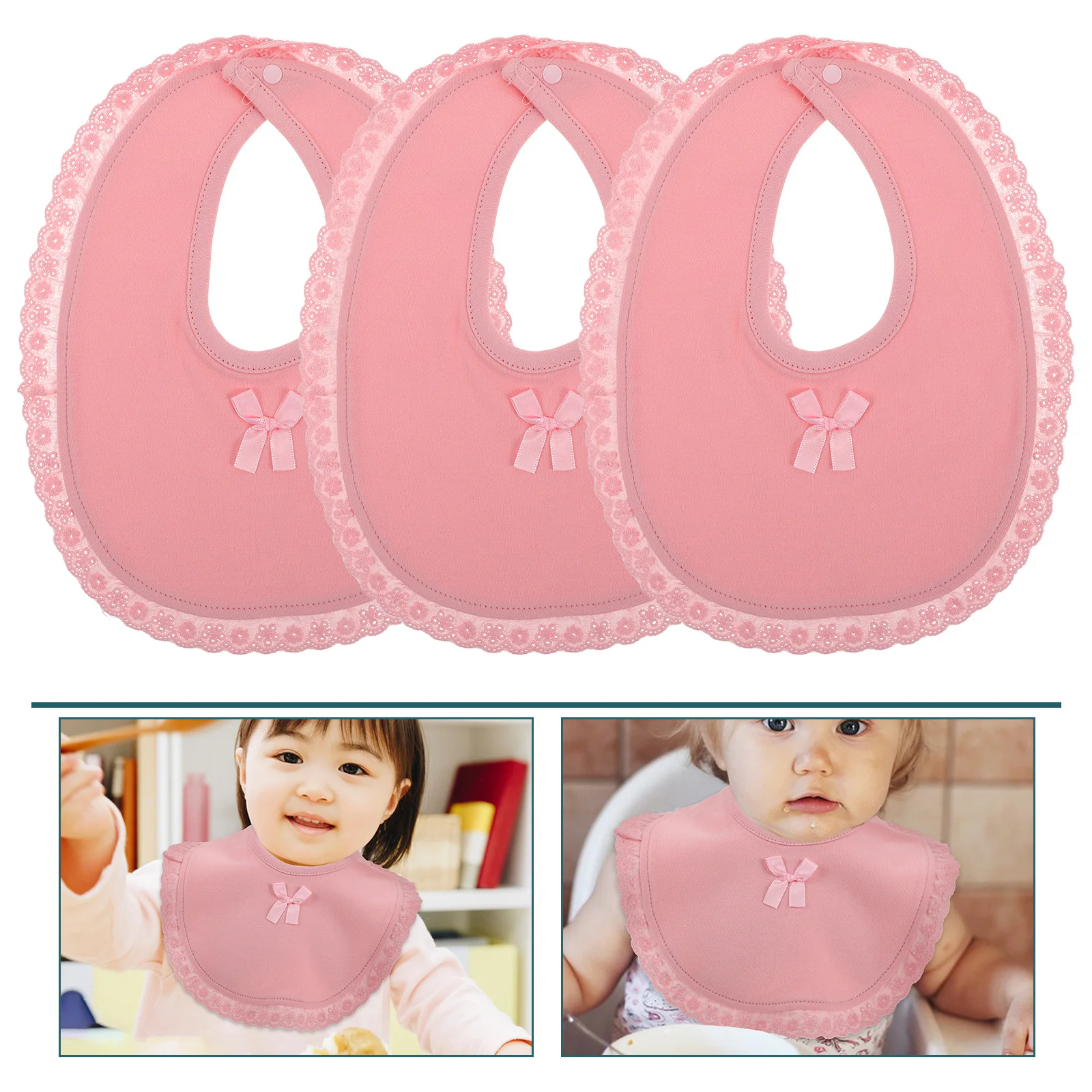3 baberos para bebé con ribete de encaje, de algodón suave, muselina, para bebés, para la dentición, impermeables, absorbentes, fáciles de limpiar