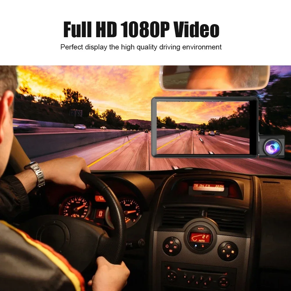 Car DVR 3 Cameras 4.0 Inches Dash Cam Car Video Recorder Auto Registrator Dvrs Dash Cam with 3 Ways Cameras 24h Parking Monitor