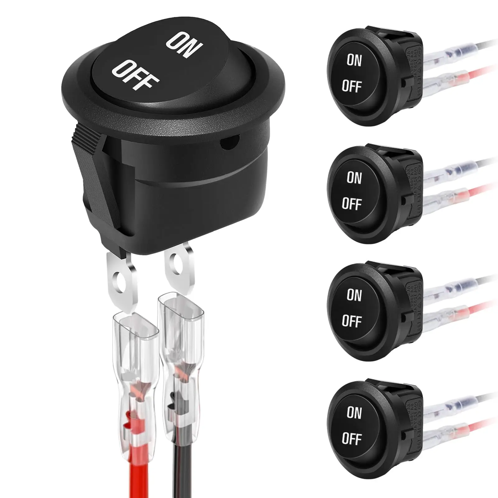 

5 шт., 12 В, кулисный переключатель, круглый тумблер с фиксацией, SPST, 2 контакта, с проводами, 6 А/250 В, 10 А/125 В переменного тока для автомобильной лодки и т. д.