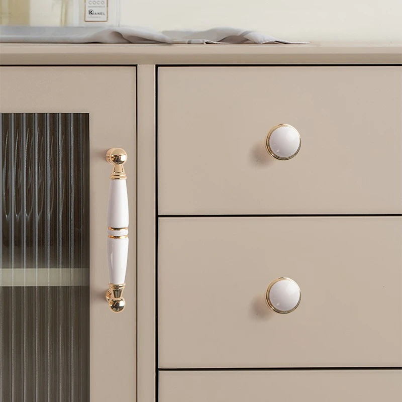 

Bright Gold Zinc Alloy Ceramic Cabinet Pulls Simple Drawer Door Handles Hardware Accessories for Furniture Decoration