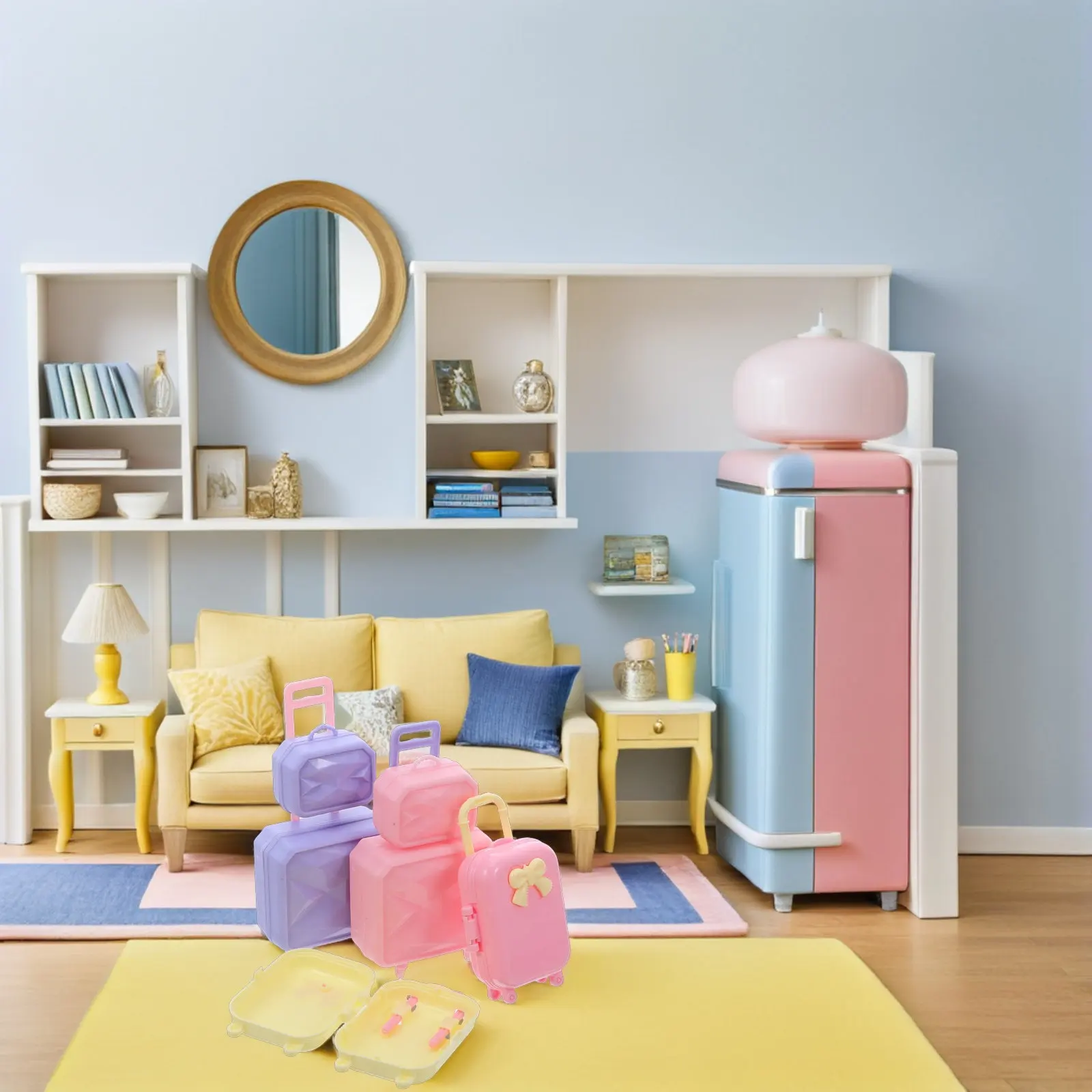 

4Pcs Mini Luggage Case Dollhouse Accessory Bright Mini Suitcase for 30Cm Outdoor Travel Play Compact Lightweight Easy